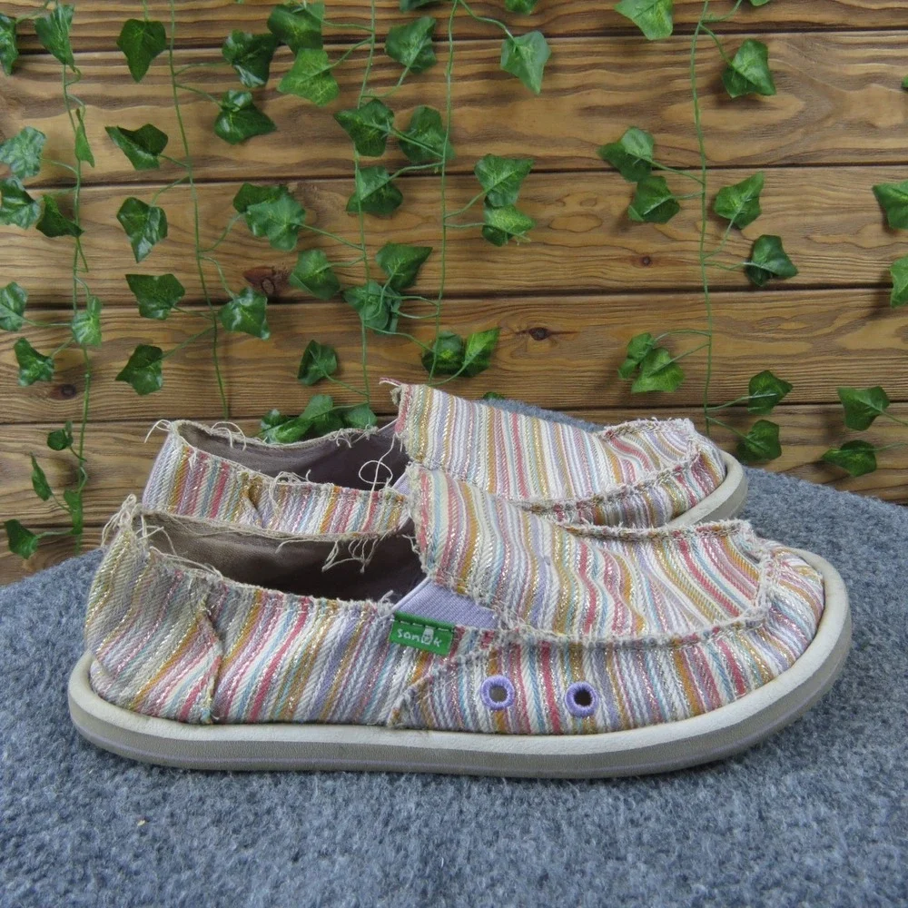 Sanuk Donna ST Summer Cord Girls 5 Multicolor Textile Slip-On Casual Beach Shoes
